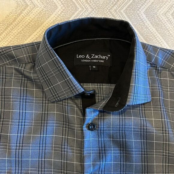 Leo & Zachary Boys Grey & Black Checkered Button Down Shirt - Picture 2 of 8